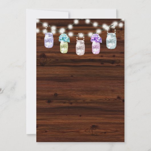 Rustikaler Mason Jar mit lichtdurchfluteter Hochze Einladung (Rückseite)