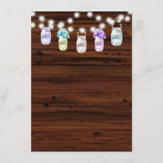 Rustikaler Mason Jar mit Light Wedding Menü Menükarte (Rückseite)