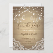 Rustikaler Mason Jar, String Lights, Spitze Save t Save The Date (Vorderseite)