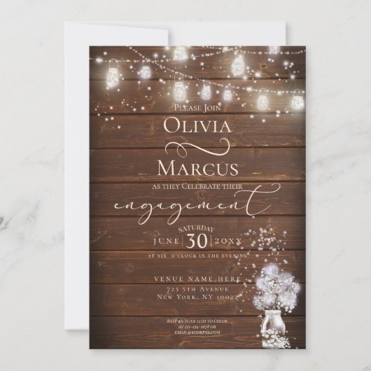 Rustikaler Mason Jar String Lights the BarefootBri Einladung (Vorderseite)