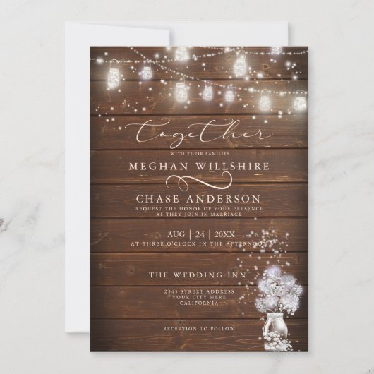 Rustikaler Mason Jar String Lights the BarefootBri Einladung (Vorderseite)