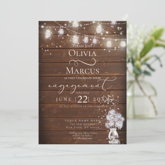 Rustikaler Mason Jar String Lights the BarefootBri Einladung (Stehend Vorderseite)