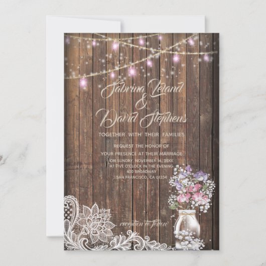 Rustikaler Mason Jar String Lights the BarefootBri Einladung (Vorderseite)