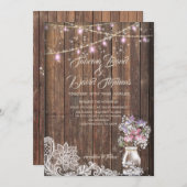 Rustikaler Mason Jar String Lights the BarefootBri Einladung (Vorne/Hinten)