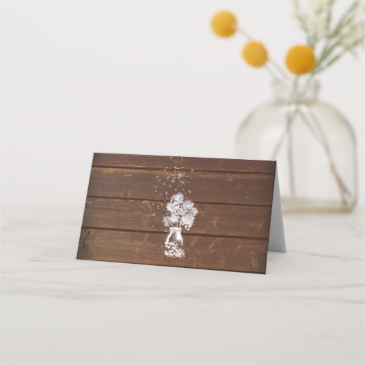 Rustikaler Mason Jar String Lights the BarefootBri Platzkarte (Rückseite)