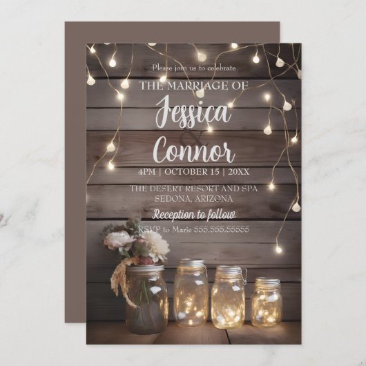 Rustikaler Mason Jar Wedding Holz Stall Hintergrun Einladung (Vorne/Hinten)