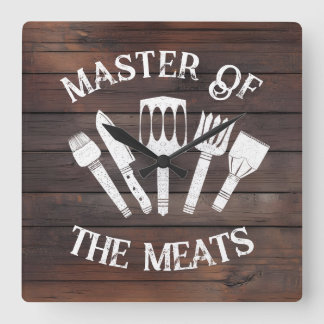 Rustikaler "Meister des Fleisches" - Funny GRILLEN Quadratische Wanduhr