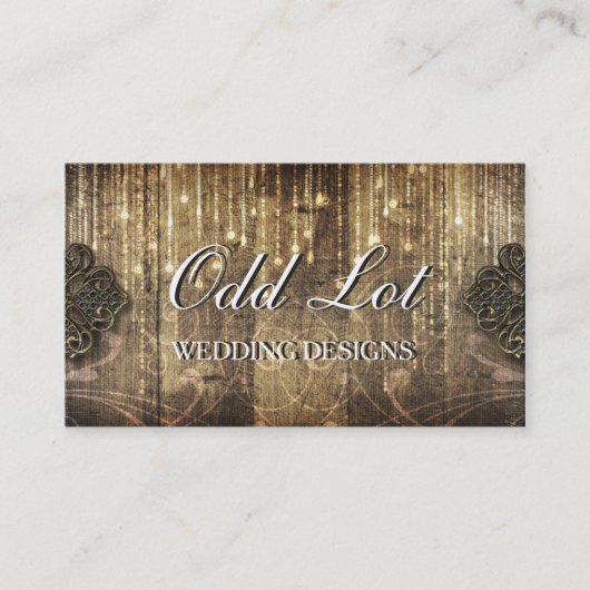 Rustikaler Metall-und Holz-Hochzeits-Planer Visitenkarte (Vorderseite)