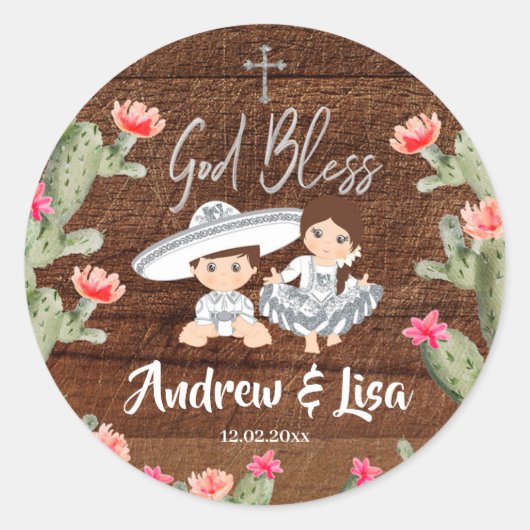 Rustikaler mexikanischer Silbercharro-Twin-Taufsti Runder Aufkleber (Vorderseite)