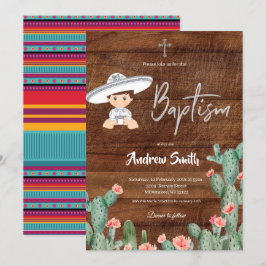 Rustikaler mexikanischer Silver Charro-Taufbote Einladung