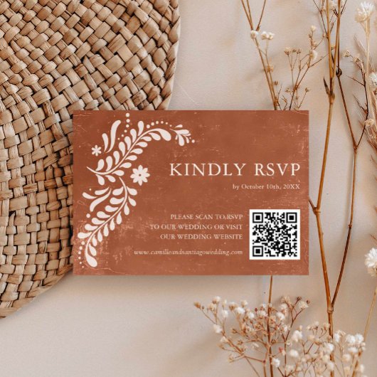 Rustikaler mexikanischer Terracotta Wedding QR Cod RSVP Karte