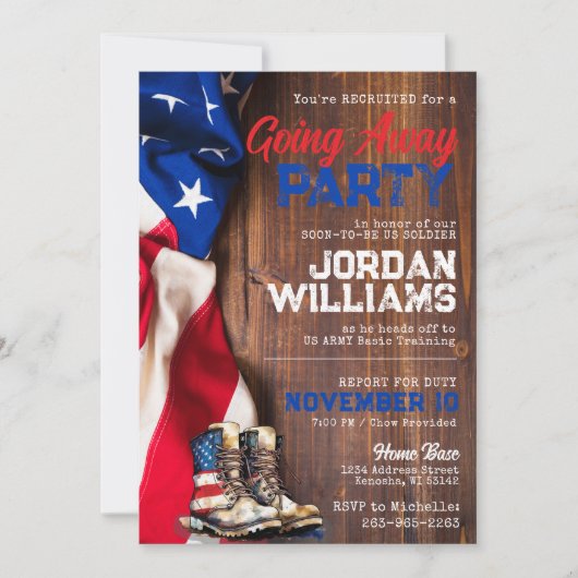 Rustikaler militärischer Fester, der das Party ver Einladung (Vorderseite)