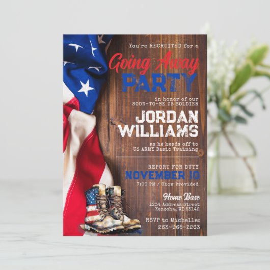 Rustikaler militärischer Fester, der das Party ver Einladung (Stehend Vorderseite)