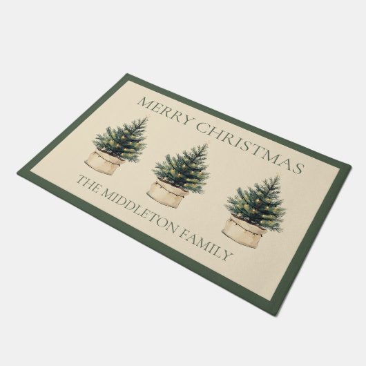 Rustikaler Minimal Weihnachtsbaum Urlaub Personali Fußmatte (Schrägansicht)