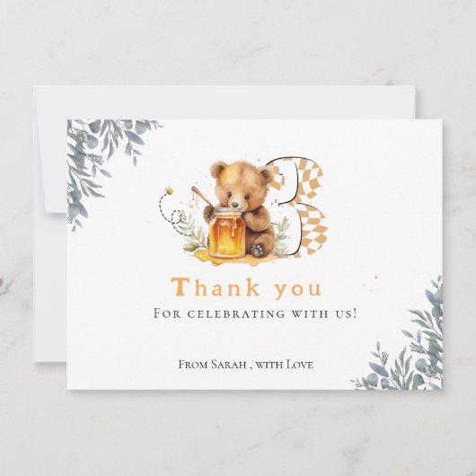 Rustikaler Minimalbär Honig 3. Geburtstag Danke (Vorderseite)