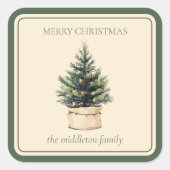 Rustikaler Minimaler Weihnachtsbaum Quadratischer Aufkleber (Vorderseite)