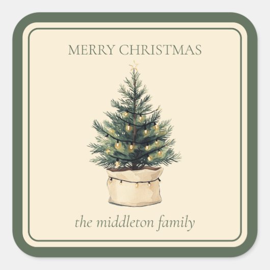 Rustikaler Minimaler Weihnachtsbaum Quadratischer Aufkleber (Vorderseite)