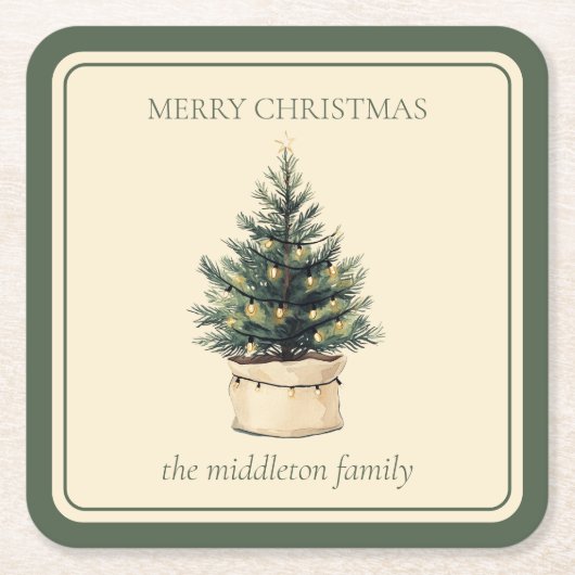Rustikaler Minimaler Weihnachtsbaum Rechteckiger Pappuntersetzer (Vorderseite)
