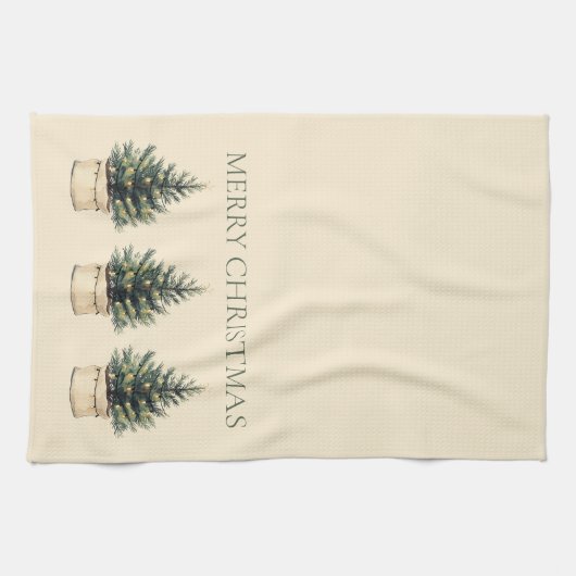 Rustikaler Minimaler Weihnachtsbaumurlaub Geschirrtuch (Horizontal)