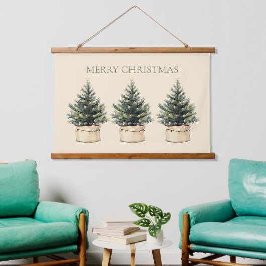 Rustikaler Minimaler Weihnachtsbaumurlaub Wandteppich Mit Holzrahmen (Wohnzimmer)