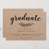 Rustikaler Minimalistisch Leaf Graduate Script Abs Einladung (Vorne/Hinten)