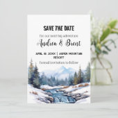 Rustikaler Minimalistischer Bergsee Schnee Save th Einladung (Stehend Vorderseite)