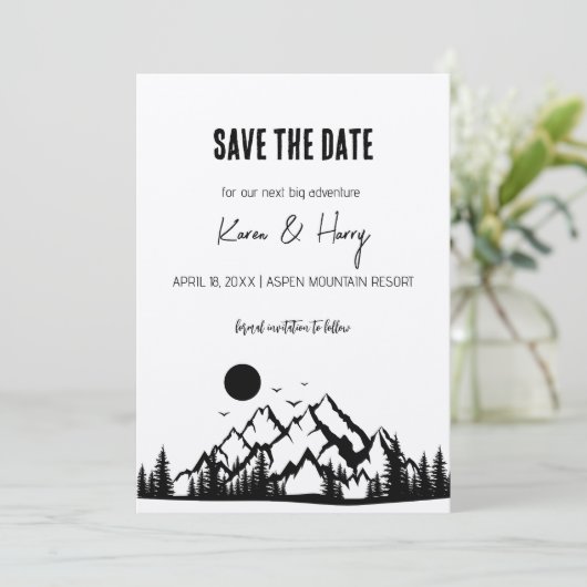 Rustikaler Minimalistischer Kraft-Berg Save the Da Einladung (Stehend Vorderseite)