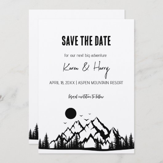 Rustikaler Minimalistischer Kraft-Berg Save the Da Einladung (Vorne/Hinten)