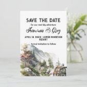 Rustikaler Minimalistischer Rucksack Save the Date Einladung (Stehend Vorderseite)