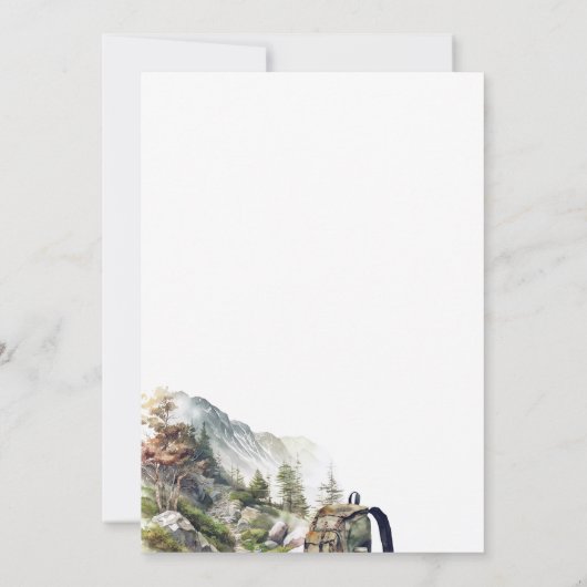 Rustikaler Minimalistischer Rucksack Save the Date Einladung (Rückseite)