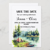 Rustikaler Minimalistischer Wald Kanusee Save the Einladung (Vorne/Hinten)
