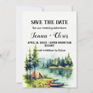 Rustikaler Minimalistischer Wald Kanusee Save the Einladung
