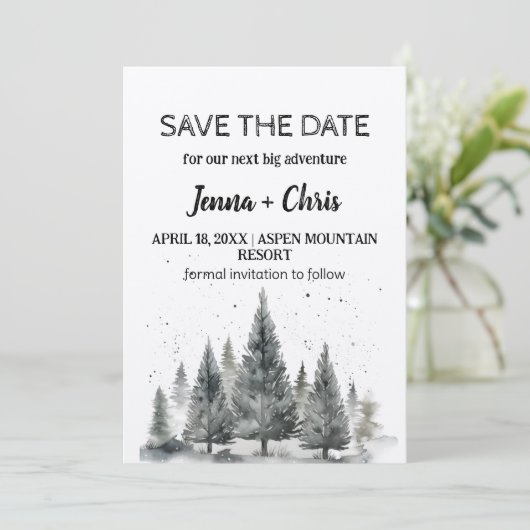 Rustikaler Minimalistischer Winterberg Save the Da Einladung (Stehend Vorderseite)