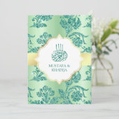 Rustikaler Mint Green Glitzer Filigree muslimische Einladung (Stehend Vorderseite)