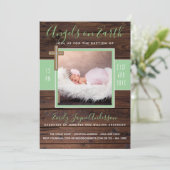 Rustikaler Minze | FOTO BAPTISM Einladen Elegantes Einladung (Stehend Vorderseite)