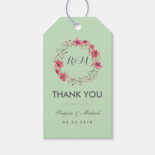 Rustikaler Minzgrün-Blumenkranz - Hochzeitsgeschen Geschenkanhänger (Vorderseite)