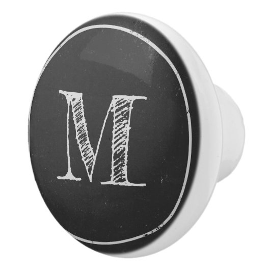 Rustikaler Mit Monogramm Druckknopf aus Schwarz un Keramikknauf (Rechts)