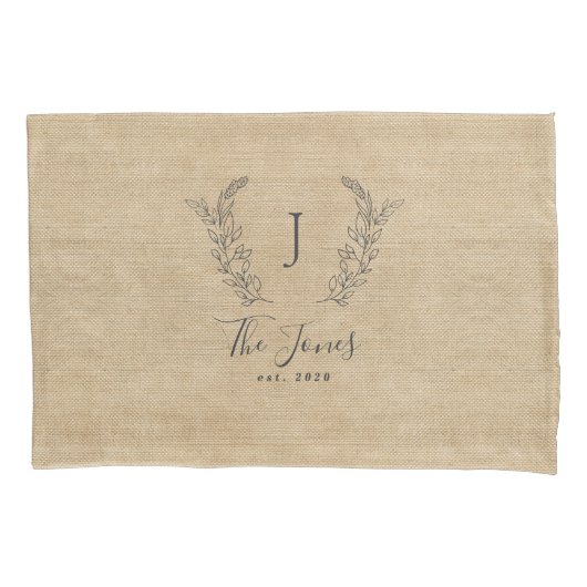 Rustikaler mit Monogramm Familienname Kissenbezug (Vorderseite)