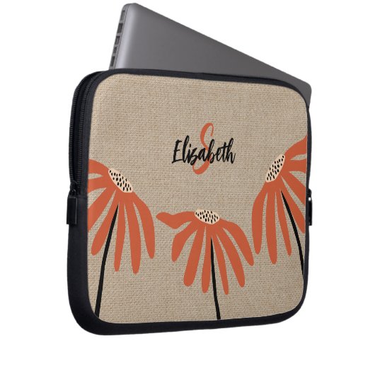 Rustikaler Mit Monogramm Name Orange Black Tan Laptopschutzhülle (Vorne Rechts)