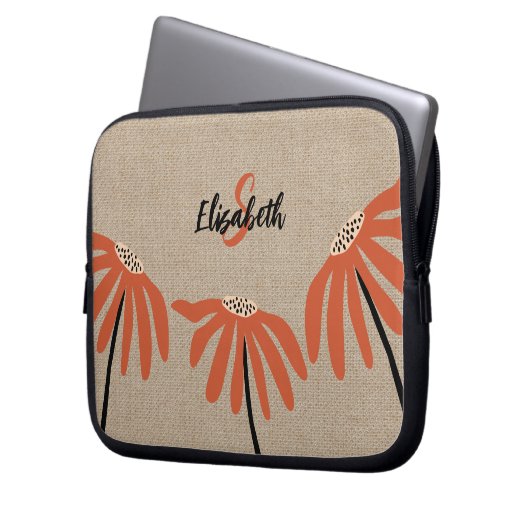 Rustikaler Mit Monogramm Name Orange Black Tan Laptopschutzhülle (Vorderseite Links)