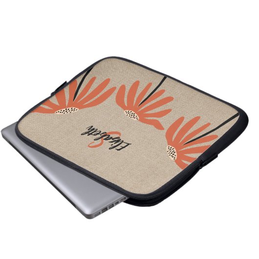 Rustikaler Mit Monogramm Name Orange Black Tan Laptopschutzhülle (Vorne Knopf)