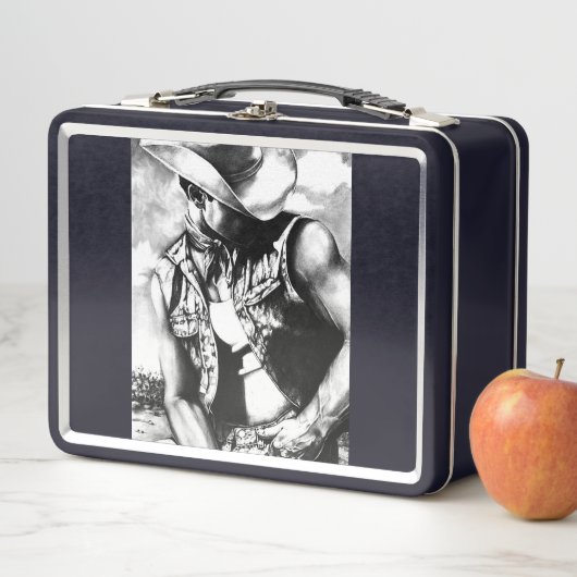 Rustikaler Mit Monogramm Western Cowboy Zeichnend  Metall Brotdose (Beispiel)