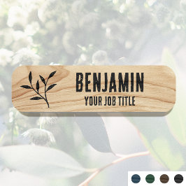 Rustikaler Mitarbeitername Woodgrain Black Staff I Namensschild