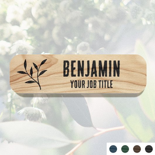 Rustikaler Mitarbeitername Woodgrain Black Staff I Namensschild