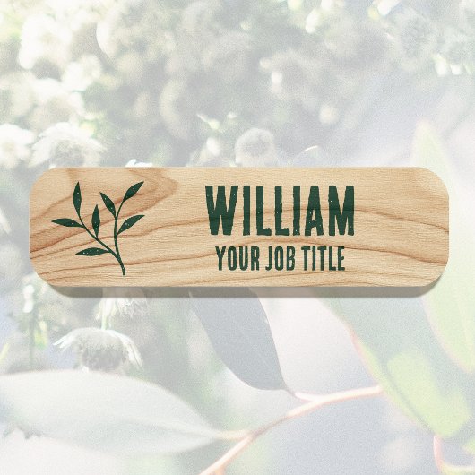 Rustikaler Mitarbeitername Woodgrain Grüne Mitarbe Namensschild