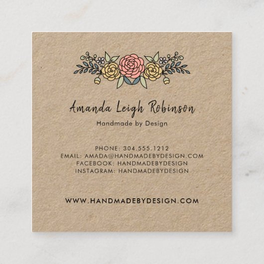 Rustikaler, moderner, handgefertigter Zuhause-Hand Quadratische Visitenkarte (Rückseite)