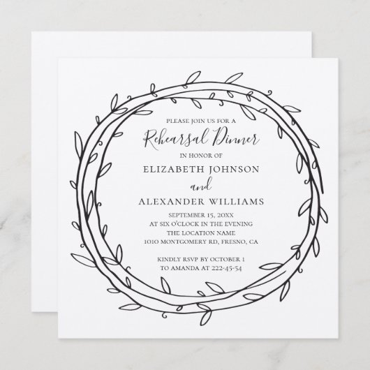 Rustikaler moderner Kranz. Probe Einladung (Vorne/Hinten)