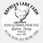 Rustikaler moderner Name mit Hühnerdarstellung Runder Aufkleber (Vorderseite)