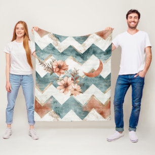 Rustikaler Mond Blumen Chevron Erdige Muster Fleecedecke