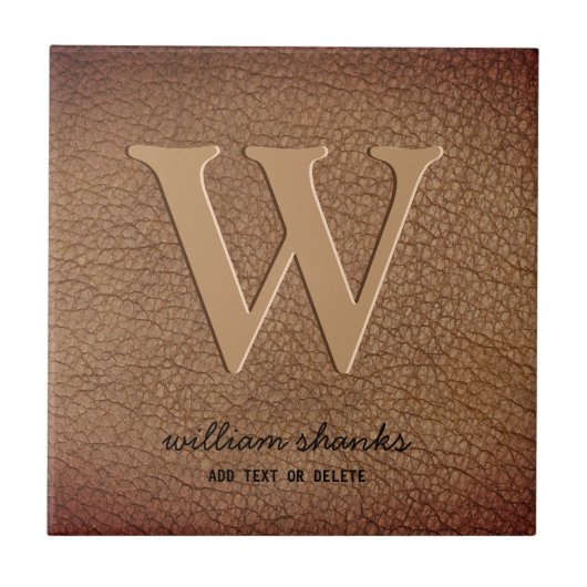 Rustikaler, monogramm brauner Leder, benutzerdefin Fliese (Vorderseite)